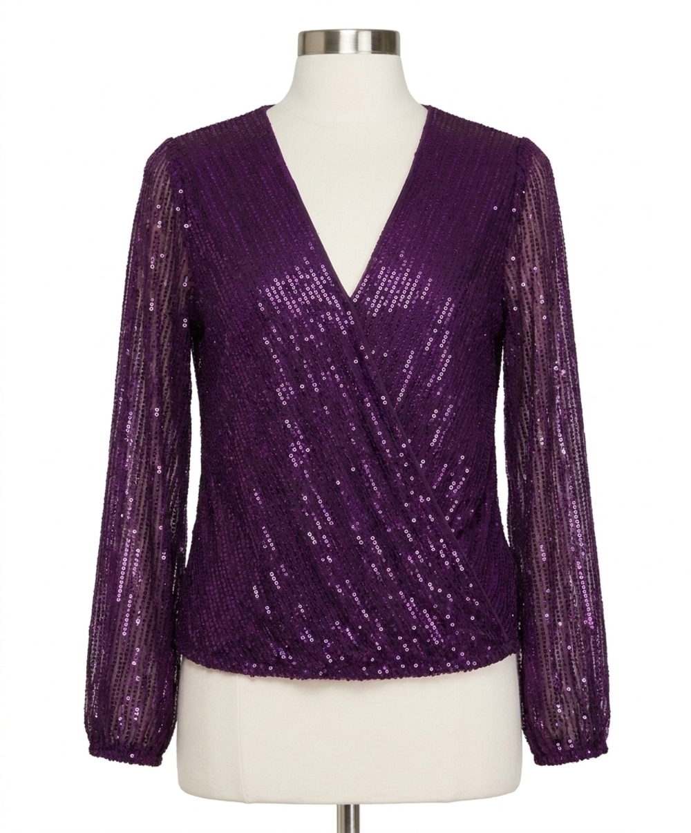 NEW SHE + SKY sequin surplice v-neck bodysuit in purple